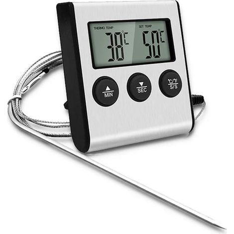 Thermomètre de cuisson numérique avec sonde et minuterie pour barbecue, four et grill - 1 pièce-AquaForge (1/5)