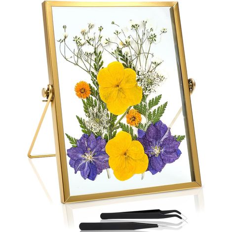 Cadre Photo en Verre Doré 15x20 – Cadre Photo Flottant en Verres avec Support Métallique – Double Verre pour Photos, Fleurs Pressées, Certificats, Mariage & Décoration Maison – 2 Pinces Incluses (1/5)