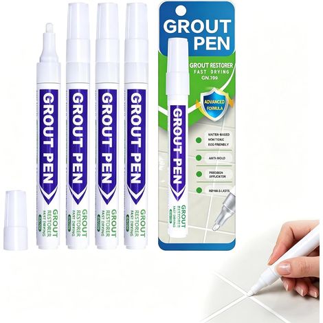 4 PCS 8ml Stylo Joint Carrelage Blanc pour Sols et Murs Marqueur pour Joints de Carrelage Imperméable, Rénovateur de Coulis pour Salle de Bain et Cuisine, Peinture Réparation Rapide (1/5)