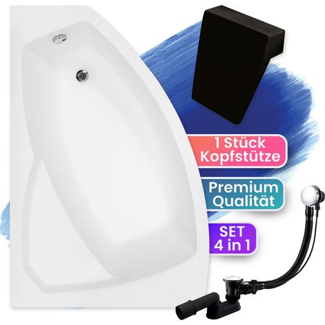 Badewanne Eckbadewanne 170x110 Links + Kopfstütze, Ablaufgarnitur & Füßen GRATIS - Komplettset 4in1 Acryl Wanne Siphon - Made in EU - BADLAND RIMA (1/5)