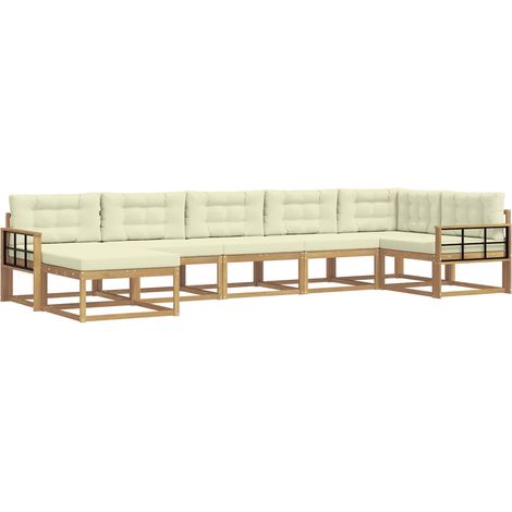Set di divani da esterno 7 pz 7-Posti Bianco e Crema vidaXL (1/5)