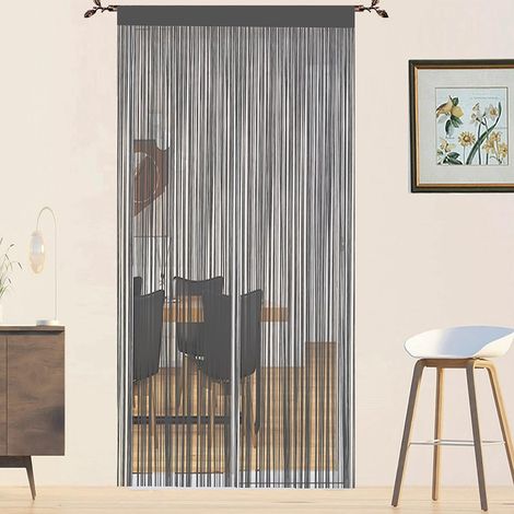 1 Rideau Fil, 90x200 Cm, Gris, Moustiquaire Porte, Séparation Pièce, Extérieur