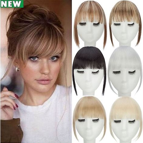 Extensions de frange à clips, frange française, frange élégante, postiches blond cendré et blond cendré 28 cm [NX]