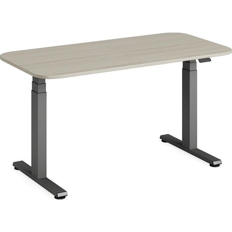 bureau réglable en hauteur avec plateau Acacia et base Merle (140 x 70 cm) (1/5)