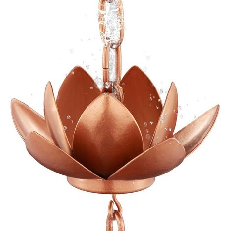 Chaîne de pluie de 1,2 m pour gouttières, becs de descente extérieurs, coupelles en cuivre plaqué lotus, remplacement fonctionnel et décoratif pour gouttières