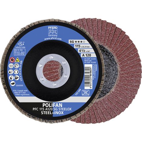 PFERD TOOLS POLIFAN Fächerscheibe PFC 115x22,23 mm konisch A120 Uni.-Linie PSF STEELOX Stahl/Edelstahl 10 Stk (1/5)