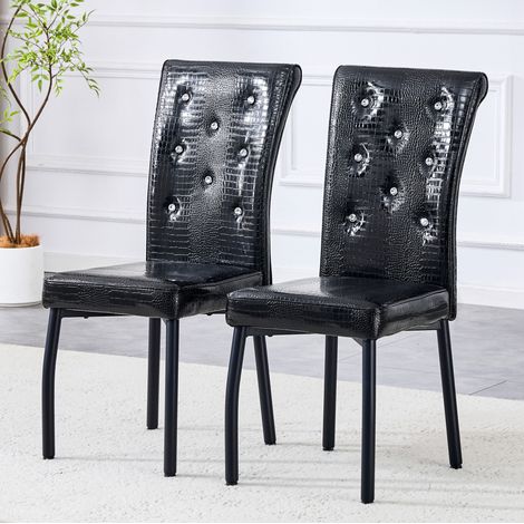Lote de 2 sillas de comedor 42x61,5x101 cm en PVC negro, fácil de montar, modernas FloraGrace (1/5)