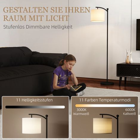 Lampadaire sur pied réglable avec interrupteur au pied et télécommande, en métal noir