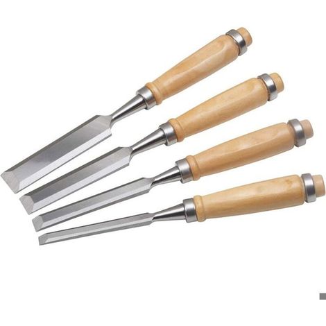 Ciseaux de menuisier 4 pièces manche bois lames 8/12/18/24 mm multicolore (1/4)
