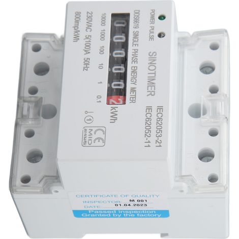 Compteur d'énergie électrique (wattheure) à double indicateur LED couleur, montage sur rail, monophasé, pour maison connectée, 230 V CA.