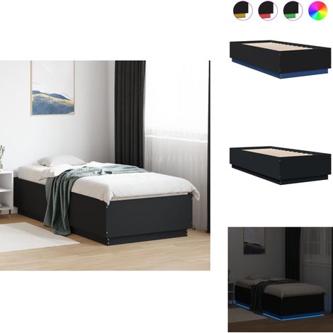 Cadre de lit avec LED sans matelas noir 90x200 cm - Cadre De Lit - Lit Double - Éclairage Led - Luminaire - Design Moderne (1/5)
