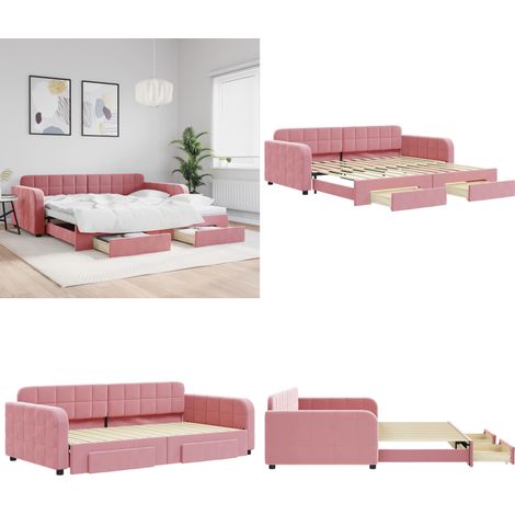 vidaXL Tagesbett Ausziehbar mit Schubladen Rosa 100x200 cm Samt (1/5)