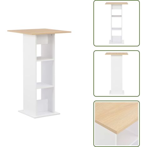 The Living Store Bartisch Weiß und Sonoma-Eiche 60x60x110 cm - Esstisch - Bartisch - Wohnzimmertisch - Hochtisch - Holzwerkstofftisch (1/5)