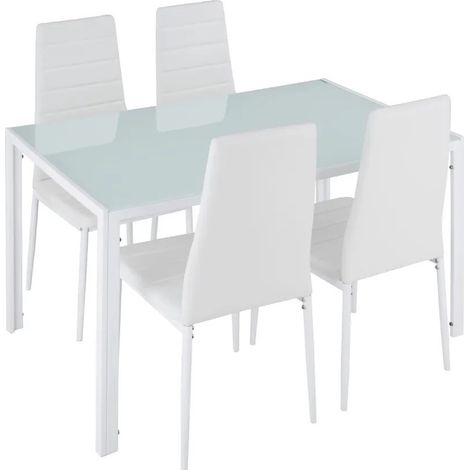 Table de salle à manger blanche + 4 chaises. Design et moderne (1/5)