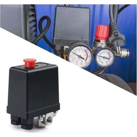 Vanne pour compresseur d'air 220 V – Pressostat automatique avec interrupteur marche/arrêt – Réduction rapide de la pression – Compatible avec les compresseurs (1/5)