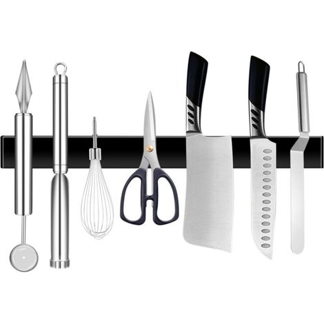 Barre magnétique couteaux inox 30 cm auto-adhésive noire extra forte (1/4)