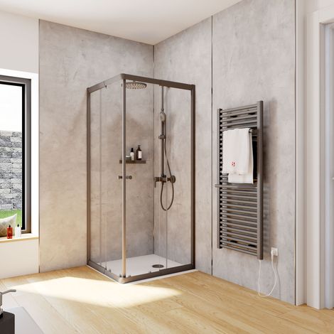 Schulte Duschkabine Corner Eckeinstieg mit Schiebetüren, Montage auf Duschwanne oder Fliese, Glas: 4 mm ESG Sicherheitsglas Klar Hell, Profil: Mattschwarz, Größe: 75 x 80 x 180 cm