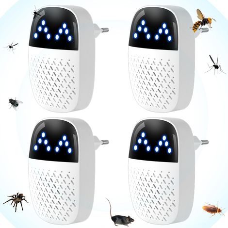 Repellente per parassiti ad ultrasuoni da 4 pezzi, repellente per parassiti AI e sterminatore elettronico per interni per roditori, zanzare, scarafaggi, topi, formiche e ragni (1/5)