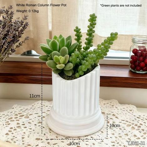 (TJ001-31) Pot de fleurs créatif en résine, style colonne romaine blanche, idéal pour plantes vertes en pot. Décoration pour la maison, la cour ou le jardin. Ornement artisanal. (1/4)
