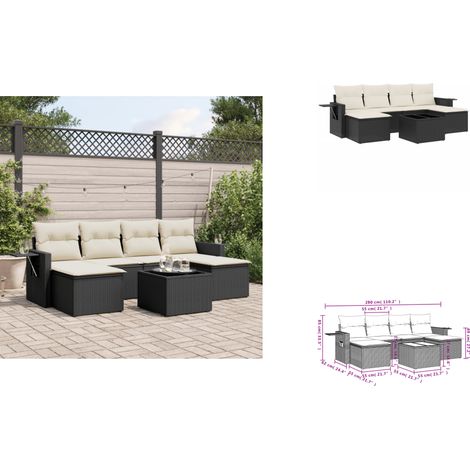 7-tlg. Garten-Sofagarnitur mit Kissen Schwarz Poly Rattan - Gartenmöbel - Gartensorte - Lounge Set - Outdoor Möbel - Rattan Gartenmöbel (1/3)