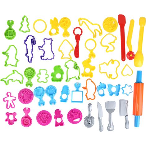 Lot de 41 outils à pâte en plastique, couleurs vives et formes variées, kit de modelage pour enfants (1/5)
