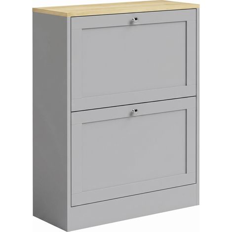 Meuble à chaussures 12 paires - 60 x 23,5 x 80 cm, gris - Meuble d'entrée avec 2 tiroirs rabattables et étagères réglables - Pour couloir, entrée - Design compact (1/5)
