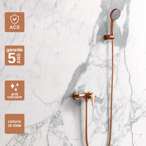 Mitigeur Douche or rose cuivré Pommeau Anti-Calcaire - Design Moderne et Économie d'eau - Kit Complet ROMA IMEX