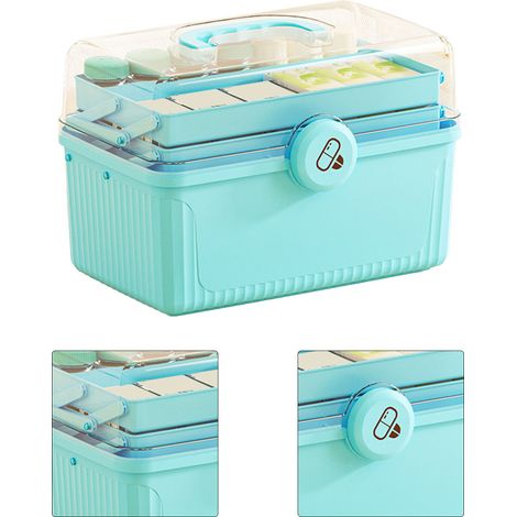 3 couches boîte de rangement médicaments grande capacité étanche antichoc portable boîte pharmacie maison extérieur bleu ciel (1/5)