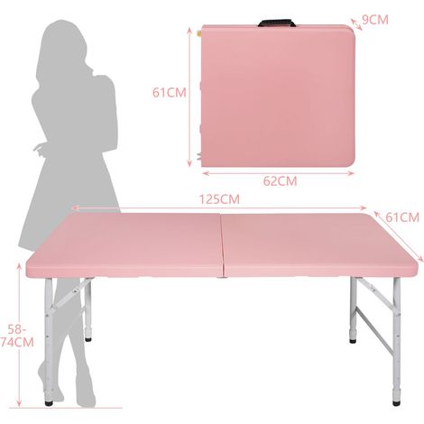 Table de Jardin pliante hauteur réglable poignée de transport charge maximale 135 kg usage polyvalent coloris rose (1/5)