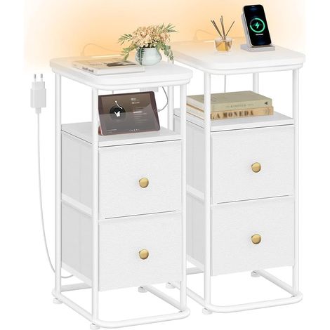 Table de Chevet Lot de 2,avec Éclairage LED,1 Port USB-A,2 Tiroir (1/5)