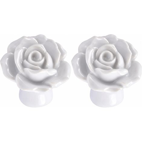 Lot de 2 Boutons de Meuble en Céramique, Rose Blanche 4 x 4 cm (1/5)