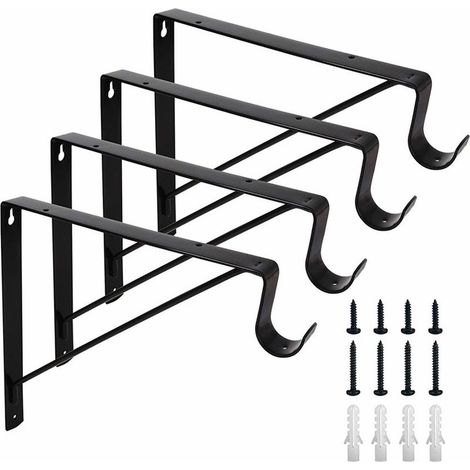 Supports d'étagères, lot de 4, Supports robustes pour étagères et barres, Montage mural, Crochets d'angle, Supports de barres d'étagères, Inclus des Vis (1/5)