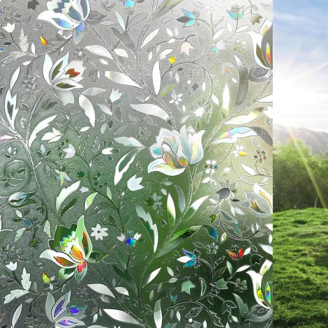 Film Vitre PVC Décoratif 60x200cm, Style Vitrail avec Motif Fleuri (Tulipe), Pose Electrostatique Sans Colle, Protection Intimité et Anti-UV (1/5)