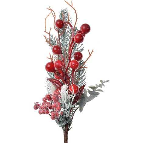 Branche Décorative de Noël avec Fleurs en Plastique Décoration Festive Rouge et Vert 27 cm - PANGIVO