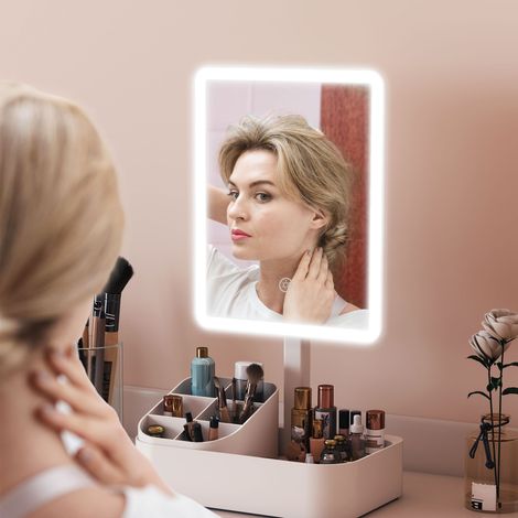 Miroir maquillage avec éclairage LED rechargeable à 180° - blanc - miroir cosmétique avec 2 modes d’éclairage