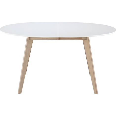 Miliboo – Table de salle à manger extensible ovale blanche et bois d'hévéa – Longueur 150-200 cm – Pour 8 convives – Design scandinave (1/4)