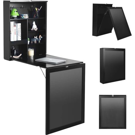 COSTWAY Wandtisch klappbar, Wandklapptisch aus MDF, Bartisch mit Tafel, Schreibtisch multifunktional, Esstisch, Küchentisch, Computertisch, Klappschreibtisch, Laptoptisch Schwarz