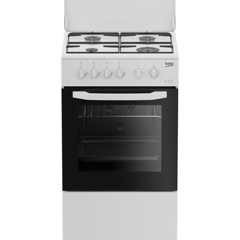 Beko Cucina CSS42014FW, (LxDxA) 50x50x85, Bianca, Forno elettrico statico, piano cottura a gas 4 zone, Coperchio in metallo. Tipo di prodotto: Cucina, Colore del prodotto: Bianco, Tipo di controllo... (1/5)