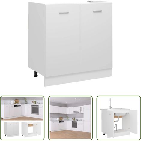 vidaXL Meuble cuisine moderne -  Meuble sous-évier "Lyon" Blanc 80 x 46 x 81,5 cm Bois d'ingénierie (1/5)