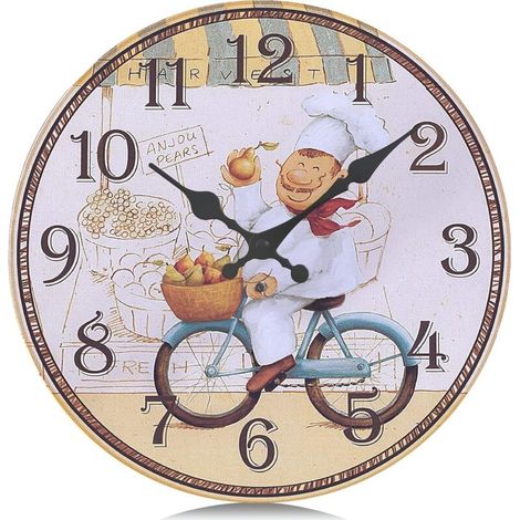 Orologio da parete vintage in legno da 30 cm per cucina, orologio da parete silenzioso per chef, design retrò senza ticchettio, decorativo per ristorante, sala da pranzo, panetteria -Crezuo