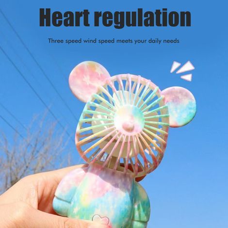 Tragbarer Handventilator, niedlicher bunter Bär, wiederaufladbar, ideal für Outdoor-Aktivitäten, Sommergeschenk für Kinder (Jungen und Mädchen). (1/4)