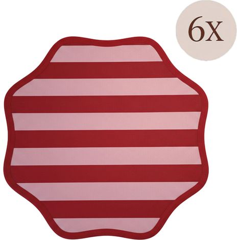 Individual Hart, set de 6, Borde Ondulado, Rayas, Lavable Hecho en Italia, 40x40 cm Rojo