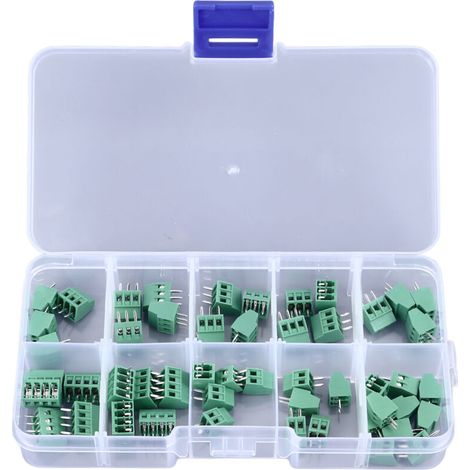 Connecteur de Borne à Vis, Kit de Connecteur de Borne à Vis à Pas de 50 Pièces de 2,54 Mm, Assortiment de Borniers à Montage sur PCB ABS 2P 3P 4P, Connecteurs de Fils Torsadés (1/5)