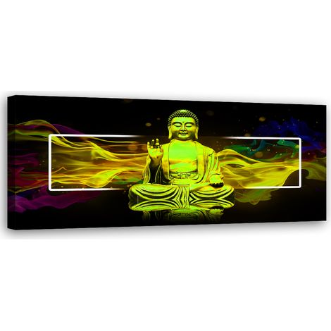 Tableau sur toile Abstraction de bouddha jaune 90x30 (1/5)