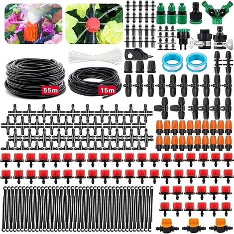 Garden Irrigation System, Automatic Watering Kit, 55M+15M Automatic Watering for Jars, Garden Irrigation, Suitable for Garden, Lawn, Cooling (1/5)