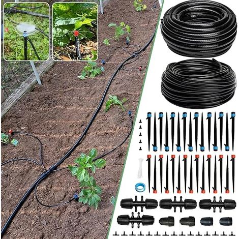Kit per sistema di irrigazione a goccia da 73 m (240 piedi), un sistema di irrigazione automatico per piante da giardino, serre, patii e prati, con tubo flessibile da 1,27 cm (1/4") e accessori. (1/5)