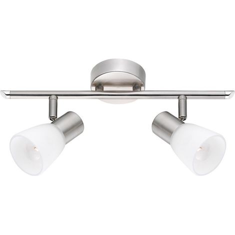 Merano Fishers Spot de plafond double 2 lumières en verre opale métal nickel satiné LED E14