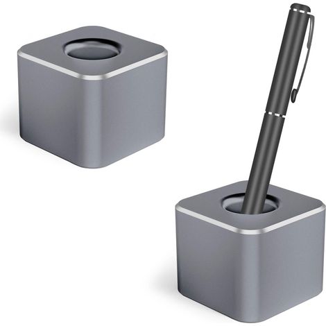 Porte - stylo en aluminium - porte - stylo en métal de bureau carré de 2 pièces - gris (3,8 3,8 3cm) - pour Bureau (1/5)