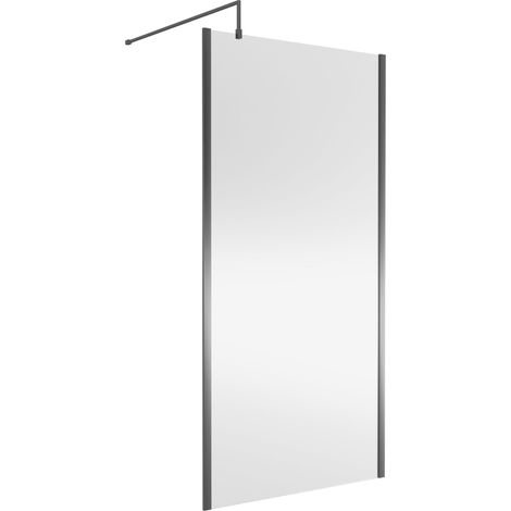 Nuie Outer Framed Wetroom Screen 1850mm High x 1000mm Wide with Support Bar 8mm Glass - Brushed Pewter (1/5)