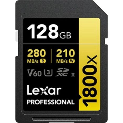 Tarjeta SD Lexar Professional 1800x 128 GB SDXC UHS-II 280MB/s 210MB/s Clase 10 V60 Pack 2 Unidades (1/4)